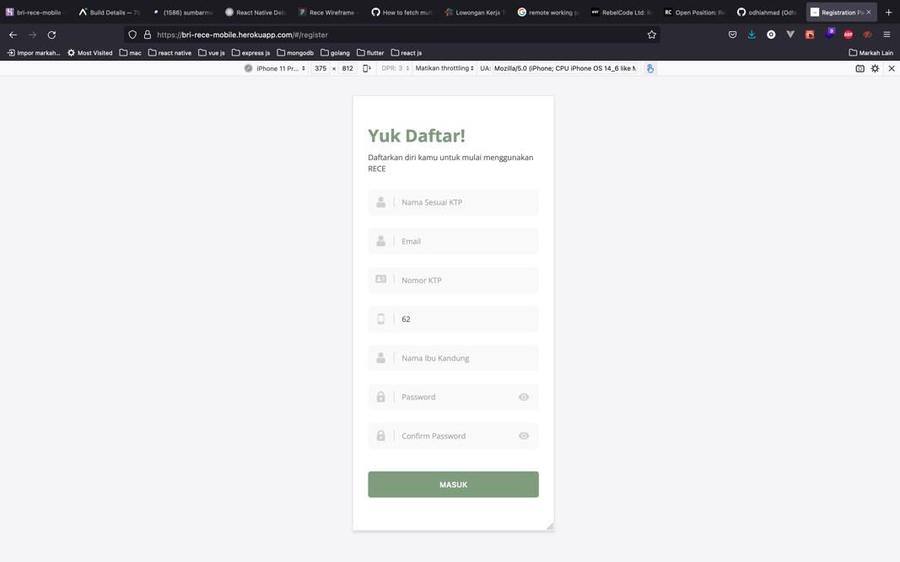 BRI RECE — registration screen
