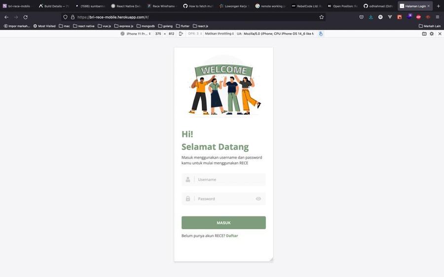 BRI RECE — welcome screen