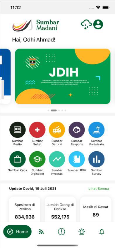Sumbar Madani — home screen